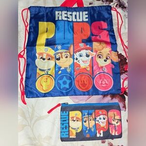 Paw Patrol Blue and Red Kids Drawstring Bag Set
